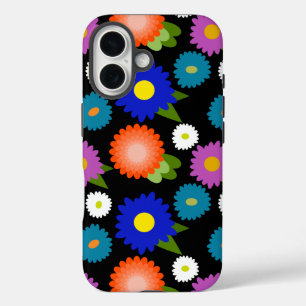 Black Background Flowers Floral Cute Feminine Girl iPhone 16 Hoesje