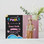 Black Background Pool Birthday Invitations w foto Kaart (Staand voorkant)
