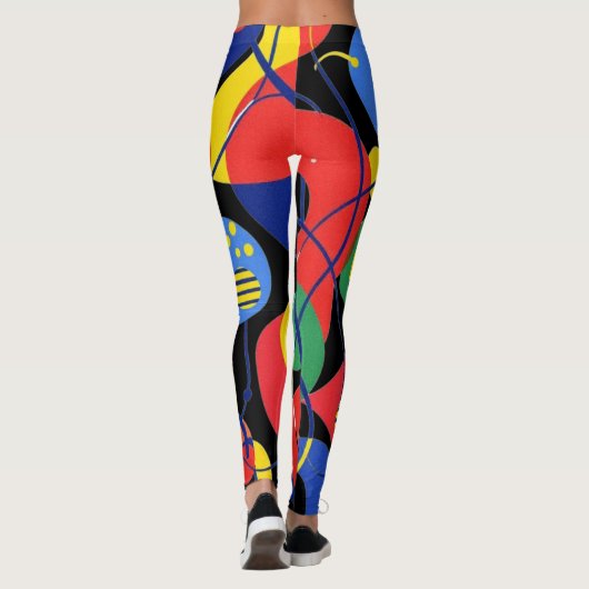Black Background Primary Color Abstract Pattern Leggings (Achterkant)
