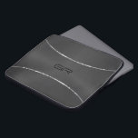 Black Background Silver Strees accent Laptop Sleeve<br><div class="desc">Afbeelding van zwarte metalen achtergrond met twee glans zilveren strepen accent. Facultatief monogram.</div>