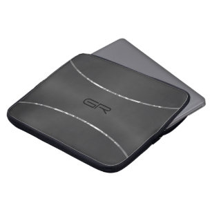 Black Background Silver Strees accent Laptop Sleeve