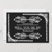 Black Background Swirl Will you be my bridesmaid Kaart (Voorkant)