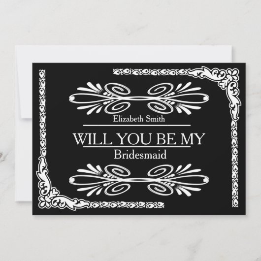 Black Background Swirl Will you be my bridesmaid Kaart (Voorkant)