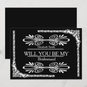 Black Background Swirl Will you be my bridesmaid Kaart (Voorkant / Achterkant)