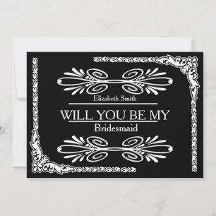 Black Background Swirl Will you be my bridesmaid Kaart