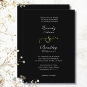 Black Background White Gold Minimal Chic Wedding Kaart