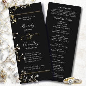 Black Background White Script Elegant Wedding  Programmakaart