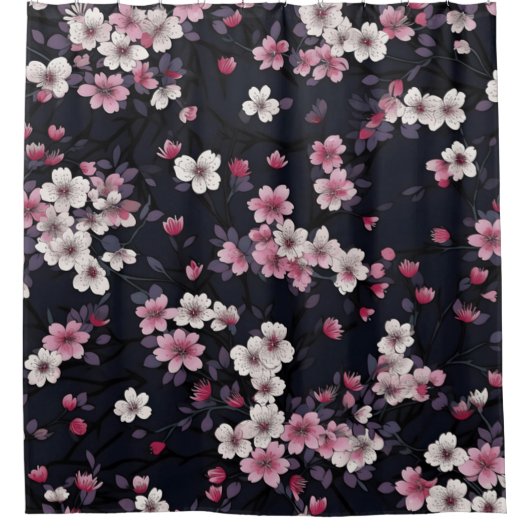 Black Background With Flowers Douchegordijn (Voorkant)