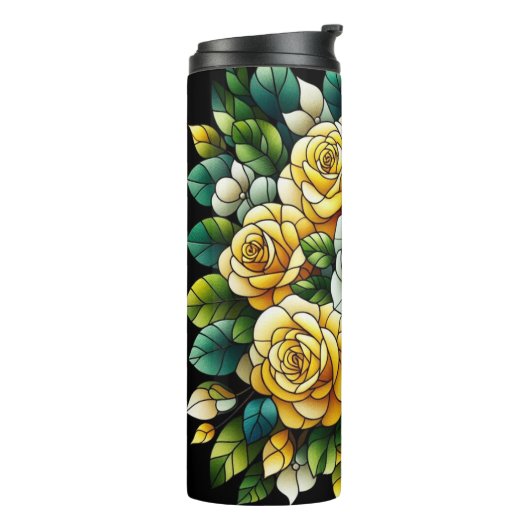 Black Background With Yellow Roses Thermosbeker (Gedraaid links)