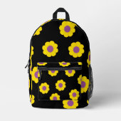 Black Backpack With Yellow & Purple Flowers  Bedrukte Rugzak (Voorkant)