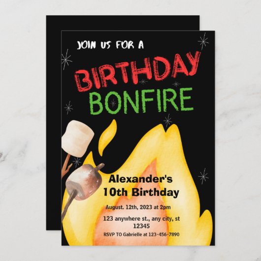 Black Backyard Verjaardag Bonfire uitnodiging (Voorkant / Achterkant)