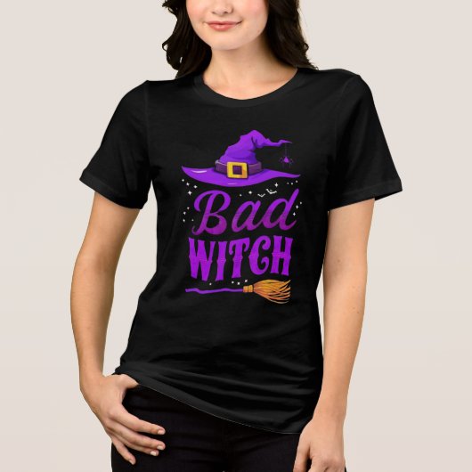 Black Bad Witch Crew Neck | Funny Witch Tee Tri-Blend Shirt (Voorkant)