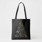 Black bag with Christmas illustration Tree Tote Bag (Voorkant)