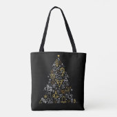 Black bag with Christmas illustration Tree Tote Bag (Achterkant)