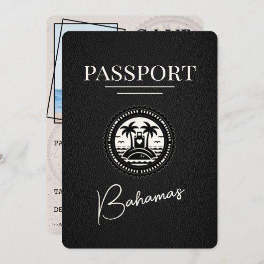Black Bahamas Passport Bewaar de datum Save The Date (Voorkant / Achterkant)