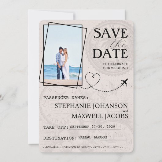 Black Bahamas Passport Bewaar de datum Save The Date (Achterkant)