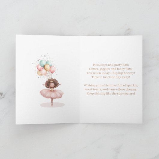 Black Ballerina 10th Birthday Card Kaart (Binnen)