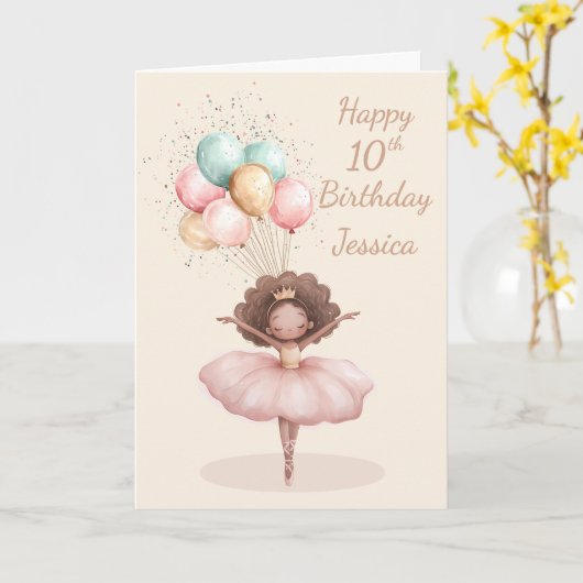 Black Ballerina 10th Birthday Card Kaart (Gele Bloem)
