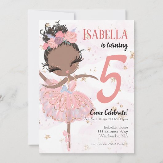 Black Ballerina Birthday Party Invitation Kaart (Voorkant)