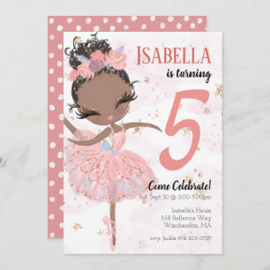 Black Ballerina Birthday Party Invitation Kaart