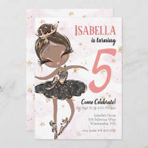 Black Ballerina Birthday Party Invitation Kaart