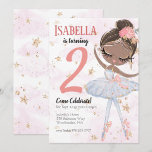 Black Ballerina Birthday Party Invitation Kaart