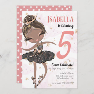 Black Ballerina Birthday Party Invitation Kaart