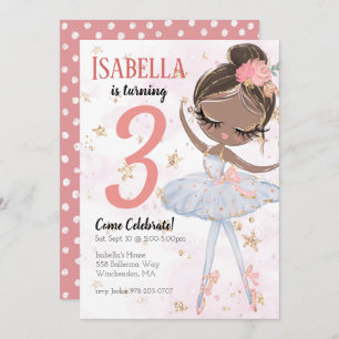 Black Ballerina Birthday Party Invitation Kaart