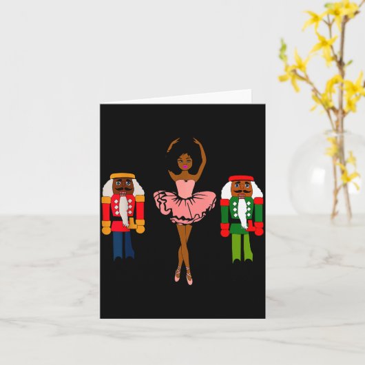 Black Ballerina Christmas Black Nutcracker Xmas Af Kaart (Gele Bloem)