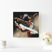 Black Ballerina Dancer Pastel Drawing Vierkante Klok (Huis)