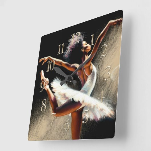 Black Ballerina Dancer Pastel Drawing Vierkante Klok (Hoek)