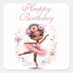 Black Ballerina Happy Birthday Vierkante Sticker