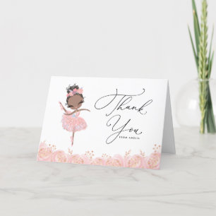 Black Ballerina in Pink Dress Floral Birthday Bedankkaart