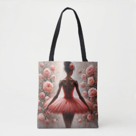 Black Ballerina in Red Tutu with Roses Afrocentric Tote Bag