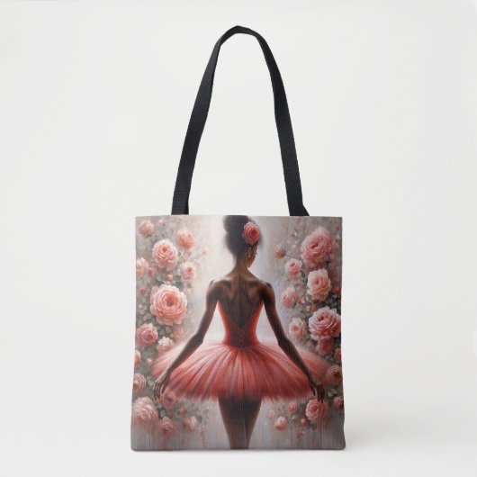 Black Ballerina in Red Tutu with Roses Afrocentric Tote Bag (Voorkant)