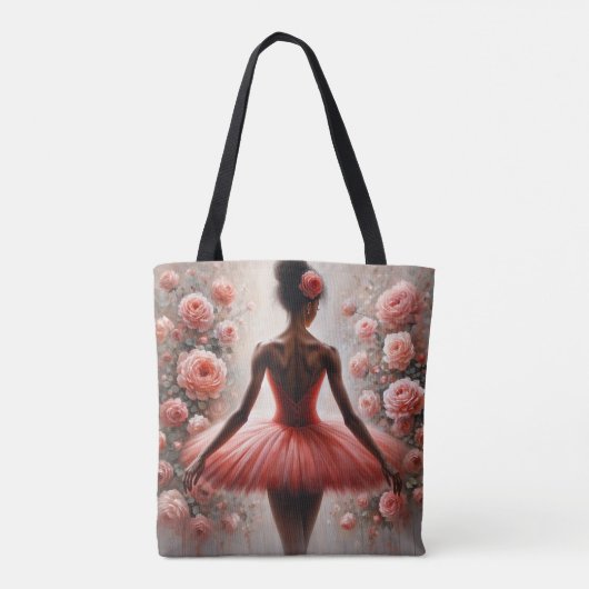 Black Ballerina in Red Tutu with Roses Afrocentric Tote Bag (Achterkant)