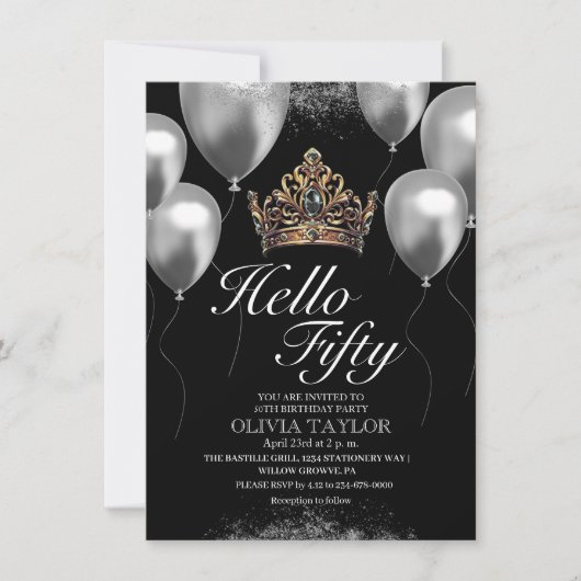 Black Balloons Crown 50ste verjaardag Kaart (Voorkant)