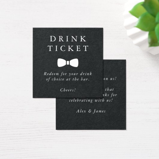 Black Bar Drink Ticket Wedding Beverage Token Vierkante Visitekaartjes (Bureau)