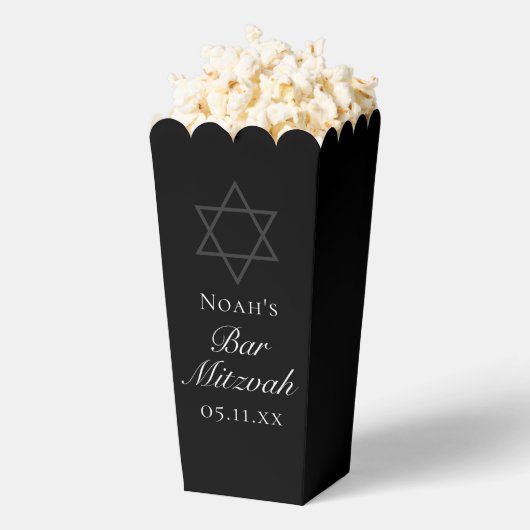 Black Bar Mitzvah Star of David Custom Popcorn Bedankdoosjes (Popped)