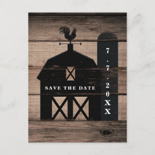 Black Barn Brown Wood Rustic Wedding Save the Date Aankondigingskaart