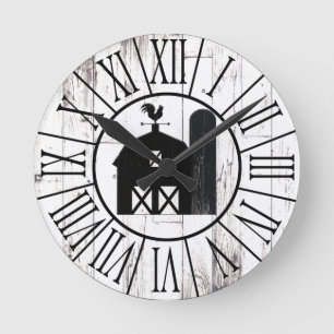 Black Barn  White Wood Country Farmhouse Ronde Klok
