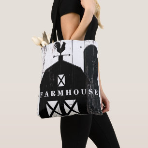 Black Barn White Wood Rustic Country Farmhouse Tote Bag