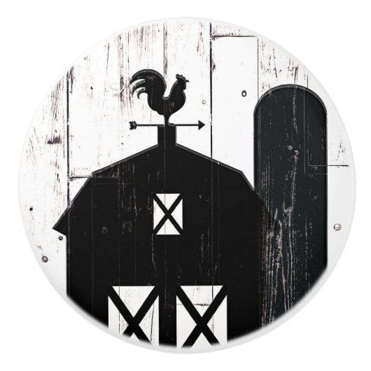 Black Barn White Wood Rustic Farmhouse Land Keramische Knop (Voorkant)