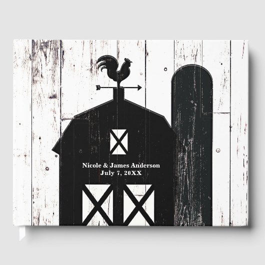 Black Barn White Wood Rustic Farmhouse Weddenschap Gastenboek (Voorkant)