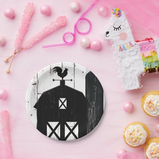 Black Barn White Wood Rustic Farmhouse Weddenschap Papieren Bordje (Feest)