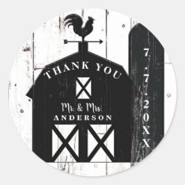 Black Barn White Wood Rustic Farmhouse Weddenschap Ronde Sticker
