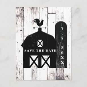 Black Barn White Wood Rustic Wedding Save the Date Aankondigingskaart