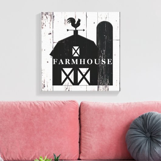 Black Barn White Wood Rustige Farmhouse Wall Art Canvas Afdruk (Insitu (Woonkamer))