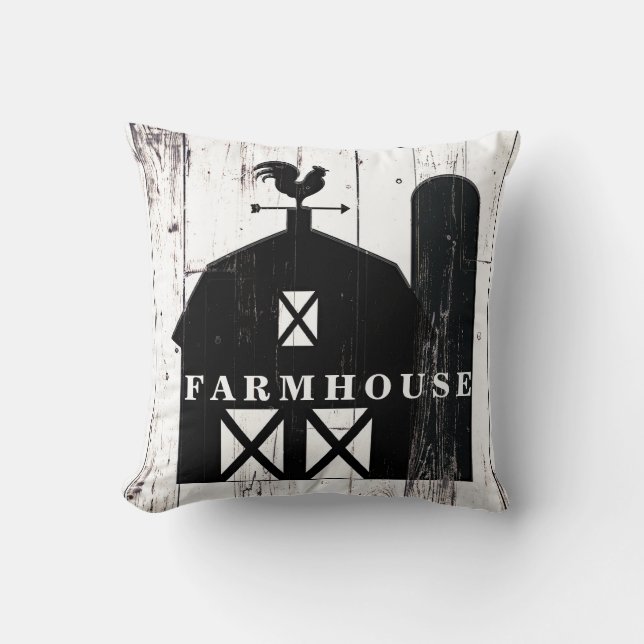 Black Barn White Wood Rustige Farmhouse Wall Art Kussen (Voorkant)