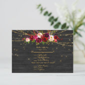 Black Barnboard String Lights Burgundy Rozen RSVP Kaartje (Staand voorkant)